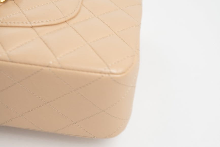 CHANEL Handbag Beige Lambskin Quilted Classic Flap Medium GHW - Redeluxe