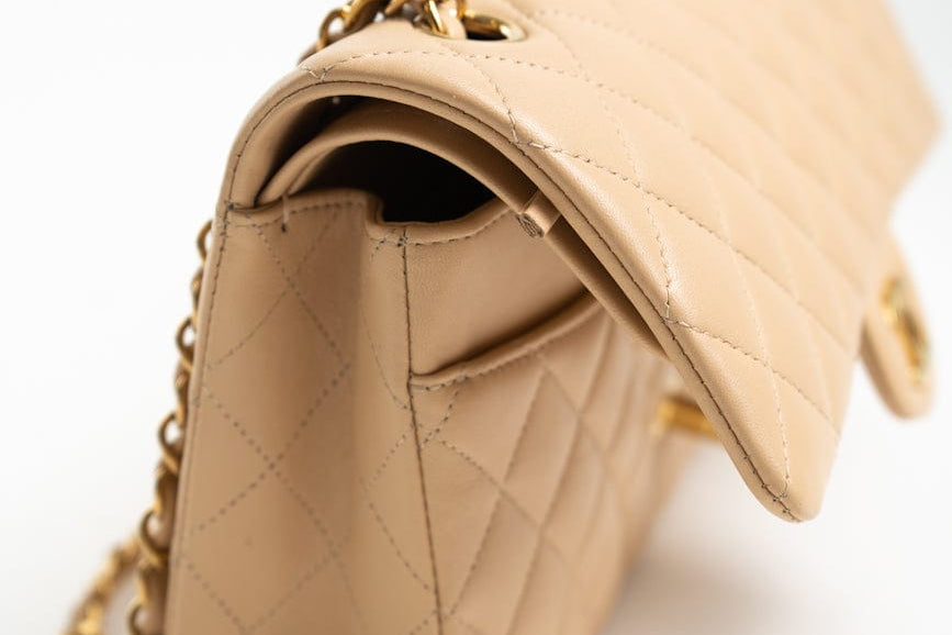 CHANEL Handbag Beige Lambskin Quilted Classic Flap Medium GHW - Redeluxe