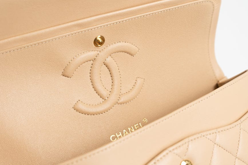 CHANEL Handbag Beige Lambskin Quilted Classic Flap Medium GHW - Redeluxe