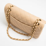 CHANEL Handbag Beige Lambskin Quilted Classic Flap Medium GHW - Redeluxe