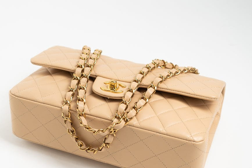CHANEL Handbag Beige Lambskin Quilted Classic Flap Medium GHW - Redeluxe
