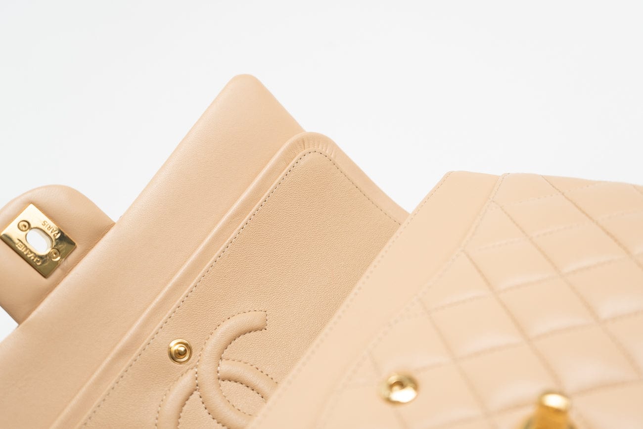 CHANEL Handbag Beige Lambskin Quilted Classic Flap Medium GHW - Redeluxe