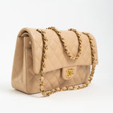 CHANEL Handbag Beige Lambskin Quilted Classic Flap Medium GHW - Redeluxe