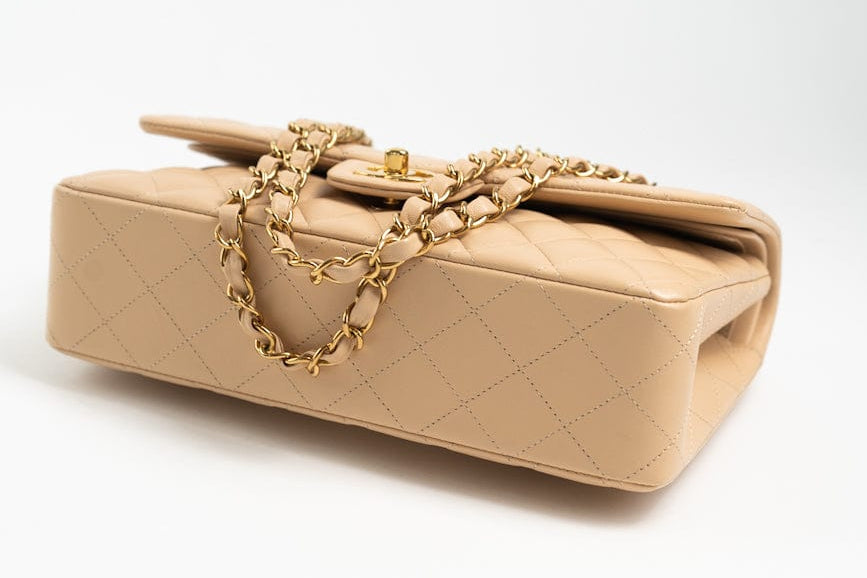 CHANEL Handbag Beige Lambskin Quilted Classic Flap Medium GHW - Redeluxe
