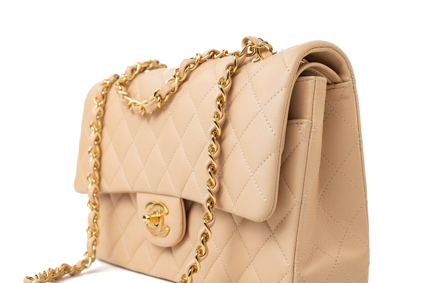 CHANEL Handbag Beige Lambskin Quilted Classic Flap Medium GHW - Redeluxe