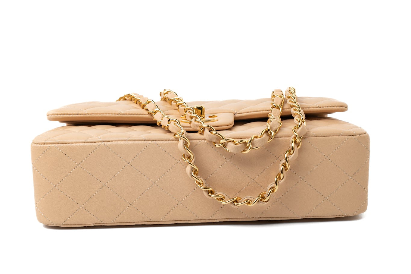 CHANEL Handbag Beige Lambskin Quilted Classic Flap Medium GHW - Redeluxe
