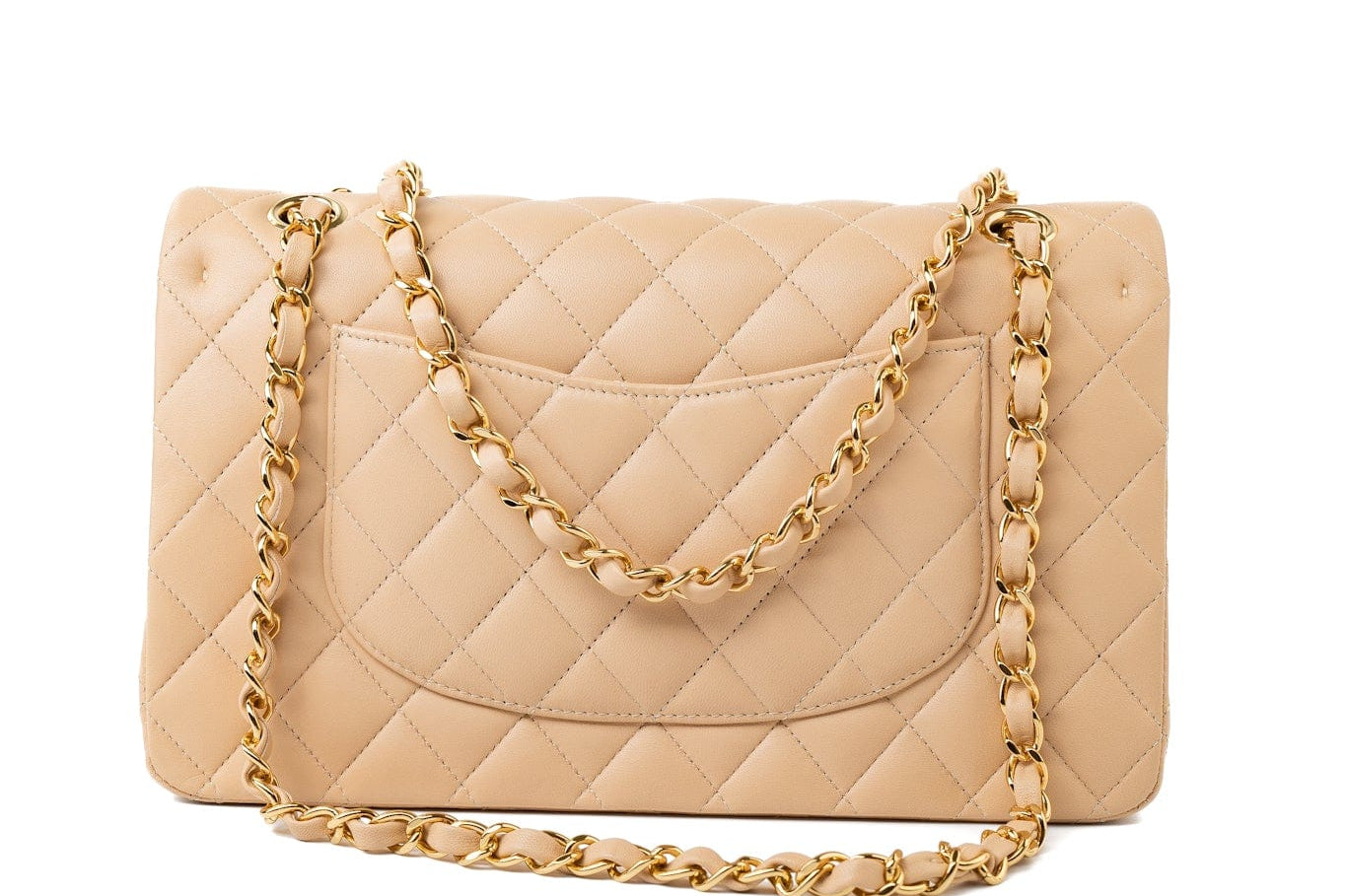 CHANEL Handbag Beige Lambskin Quilted Classic Flap Medium GHW - Redeluxe