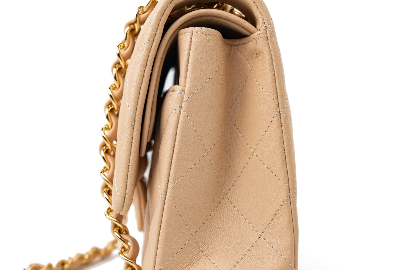 CHANEL Handbag Beige Lambskin Quilted Classic Flap Medium GHW - Redeluxe