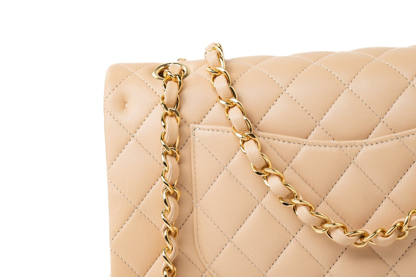 CHANEL Handbag Beige Lambskin Quilted Classic Flap Medium GHW - Redeluxe