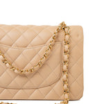 CHANEL Handbag Beige Lambskin Quilted Classic Flap Medium GHW - Redeluxe