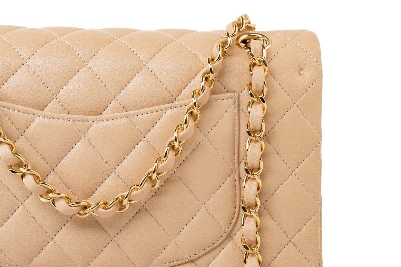 CHANEL Handbag Beige Lambskin Quilted Classic Flap Medium GHW - Redeluxe
