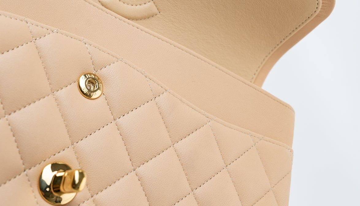 CHANEL Handbag Beige Lambskin Quilted Classic Flap Medium GHW - Redeluxe