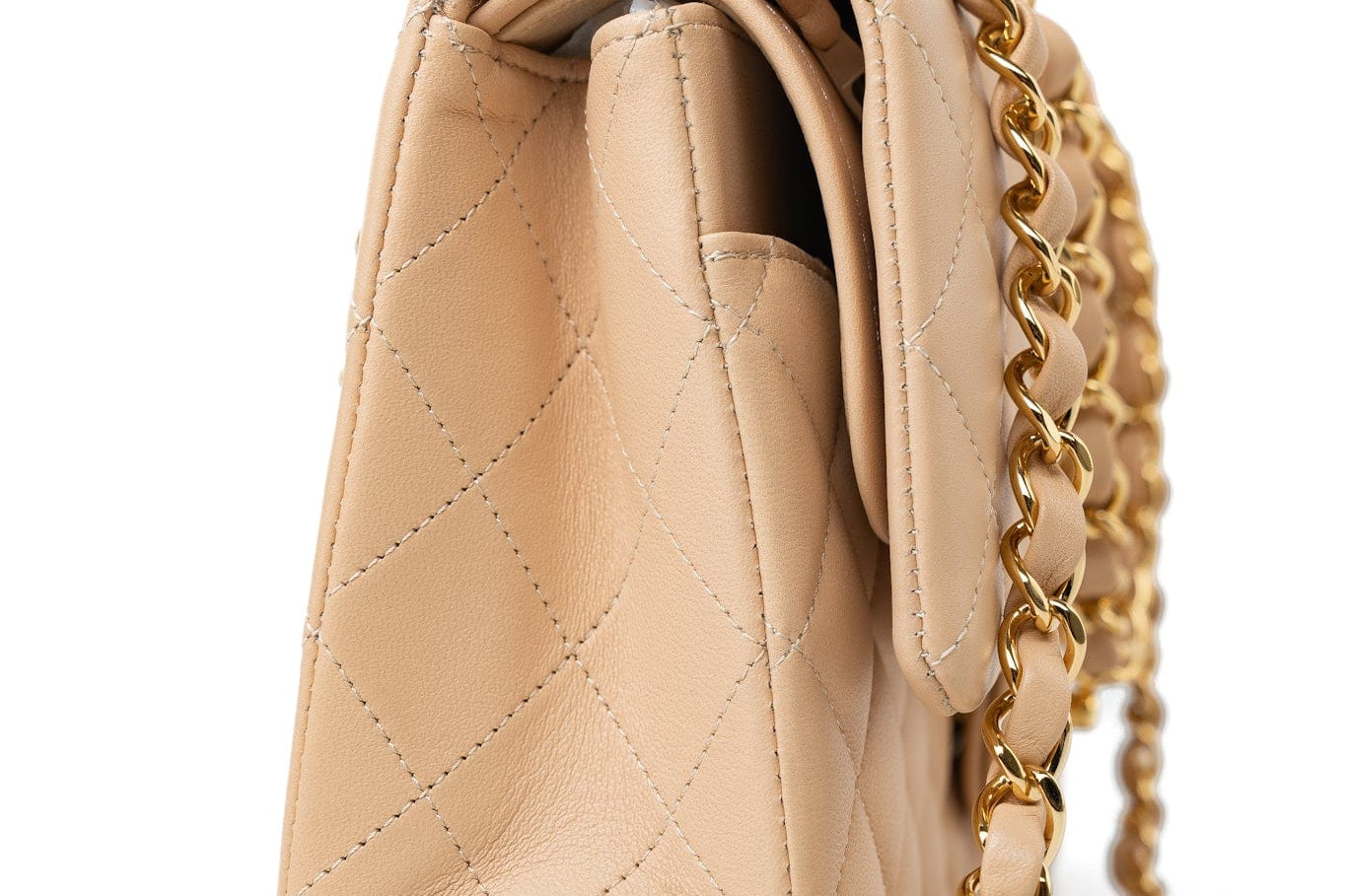 CHANEL Handbag Beige Lambskin Quilted Classic Flap Medium GHW - Redeluxe