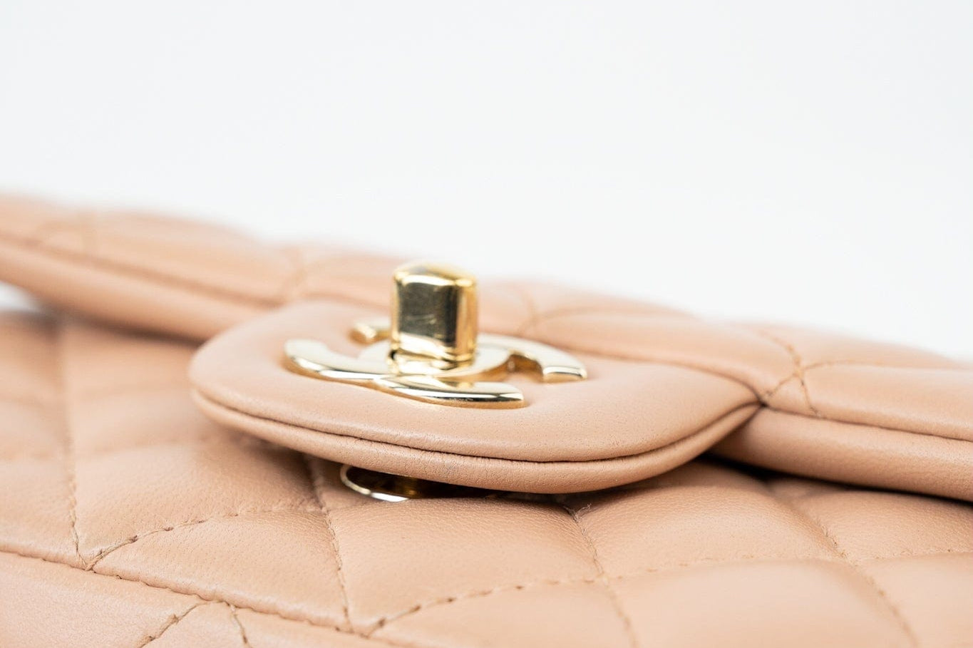 CHANEL Handbag Beige Lambskin Quilted Mini Rectangular Flap Light Gold Hardware - Redeluxe