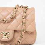 CHANEL Handbag Beige Lambskin Quilted Mini Rectangular Flap Light Gold Hardware - Redeluxe