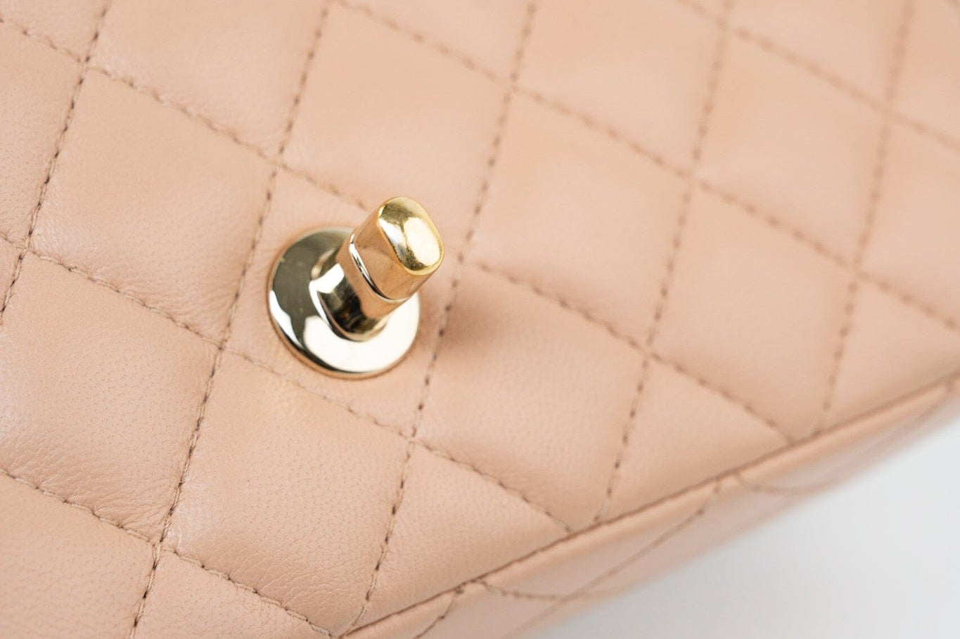 CHANEL Handbag Beige Lambskin Quilted Mini Rectangular Flap Light Gold Hardware - Redeluxe