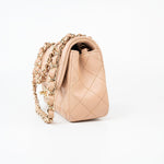 CHANEL Handbag Beige Lambskin Quilted Mini Rectangular Flap Light Gold Hardware - Redeluxe