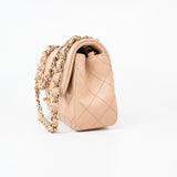 CHANEL Handbag Beige Lambskin Quilted Mini Rectangular Flap Light Gold Hardware - Redeluxe