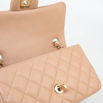 CHANEL Handbag Beige Lambskin Quilted Mini Rectangular Flap Light Gold Hardware - Redeluxe