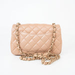 CHANEL Handbag Beige Lambskin Quilted Mini Rectangular Flap Light Gold Hardware - Redeluxe