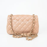 CHANEL Handbag Beige Lambskin Quilted Mini Rectangular Flap Light Gold Hardware - Redeluxe