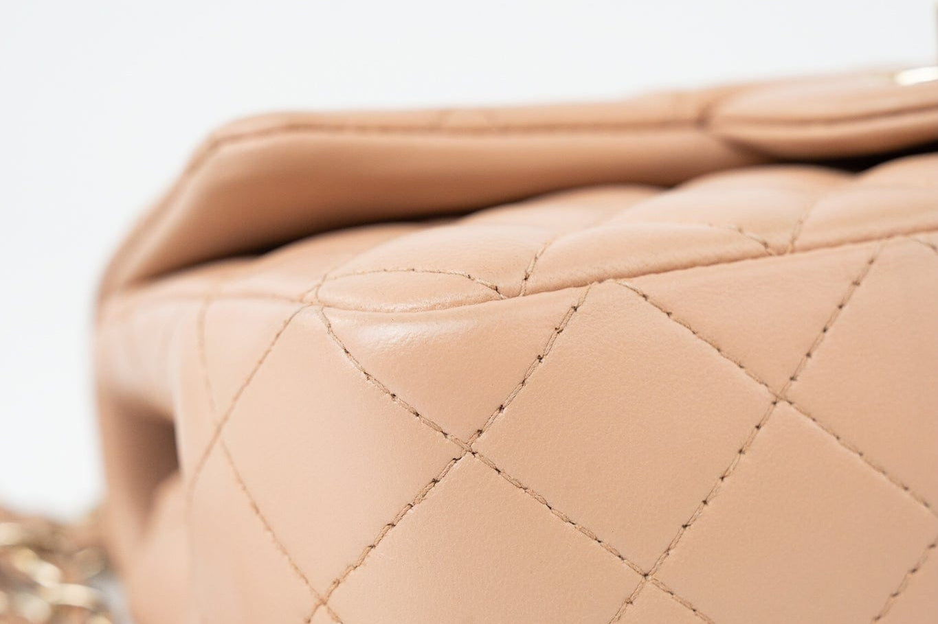 CHANEL Handbag Beige Lambskin Quilted Mini Rectangular Flap Light Gold Hardware - Redeluxe