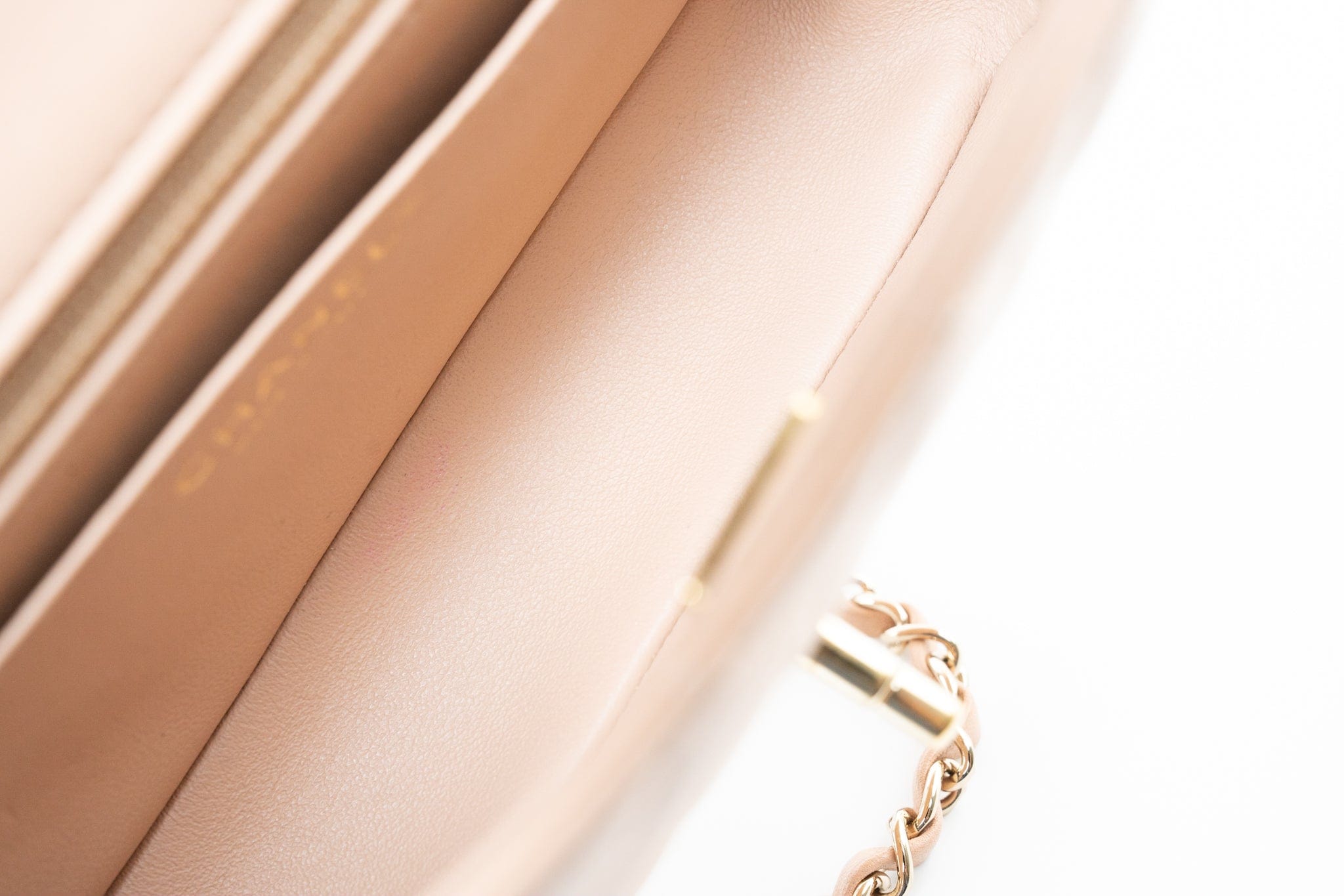 CHANEL Handbag Beige Lambskin Quilted Mini Rectangular Flap Light Gold Hardware - Redeluxe