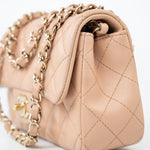 CHANEL Handbag Beige Lambskin Quilted Mini Rectangular Flap Light Gold Hardware - Redeluxe