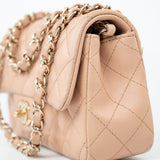 CHANEL Handbag Beige Lambskin Quilted Mini Rectangular Flap Light Gold Hardware - Redeluxe