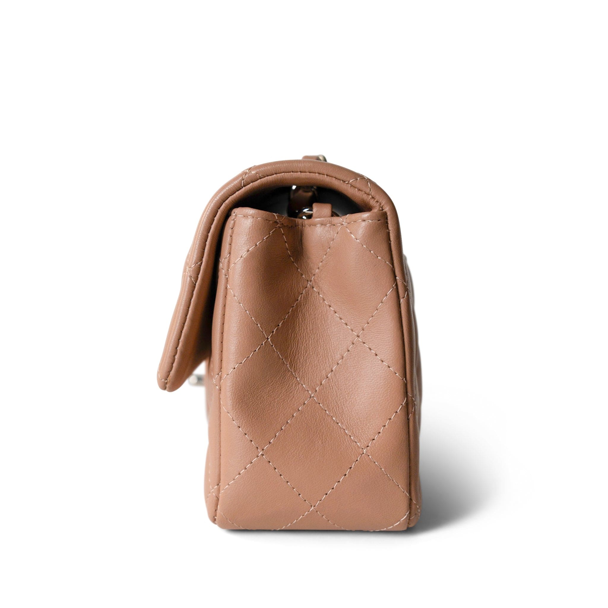 CHANEL Handbag Beige Light Caramel Quilted Mini Rectangular Silver Hardware - Redeluxe