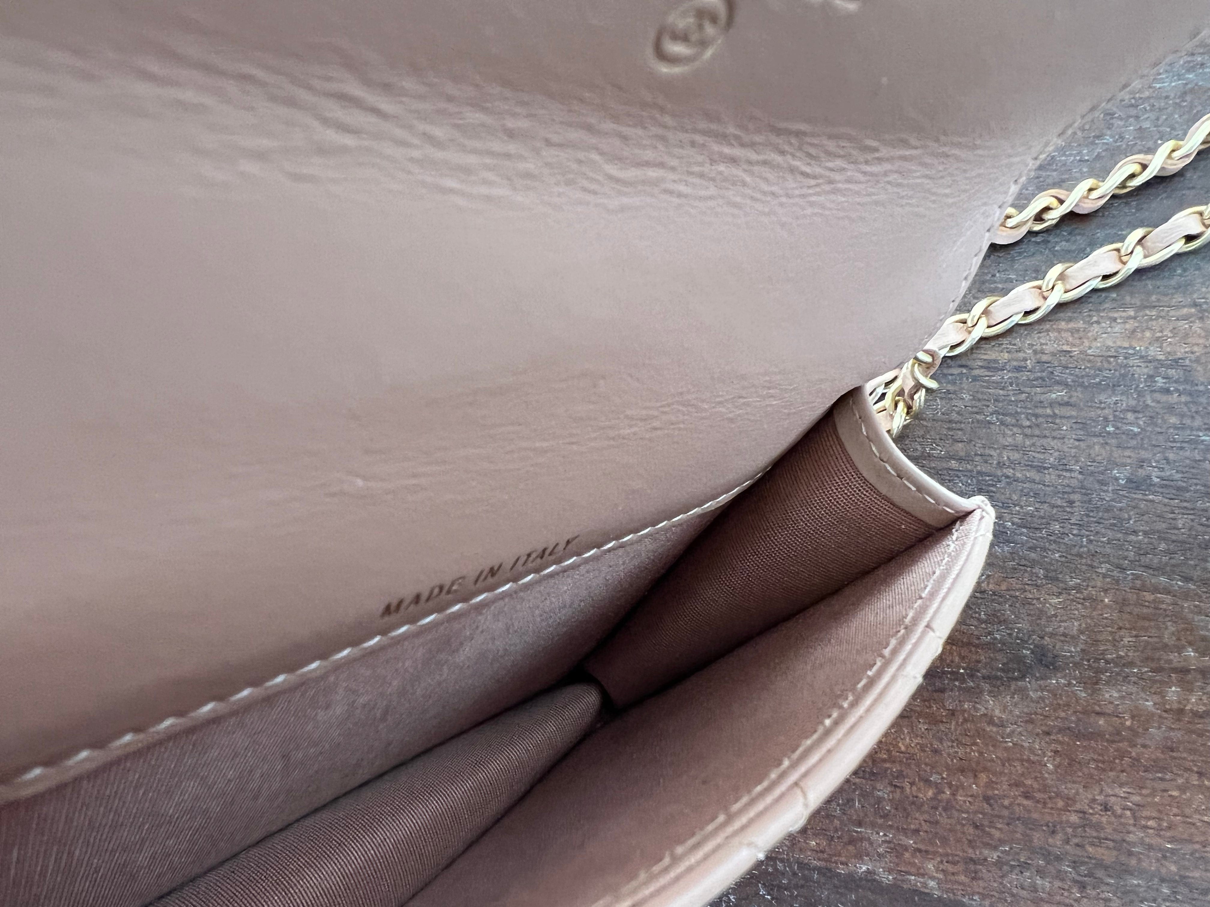 CHANEL Handbag Beige Micro Lambskin Quilted Coin Purse with Chain Aged Gold Hardware - Redeluxe