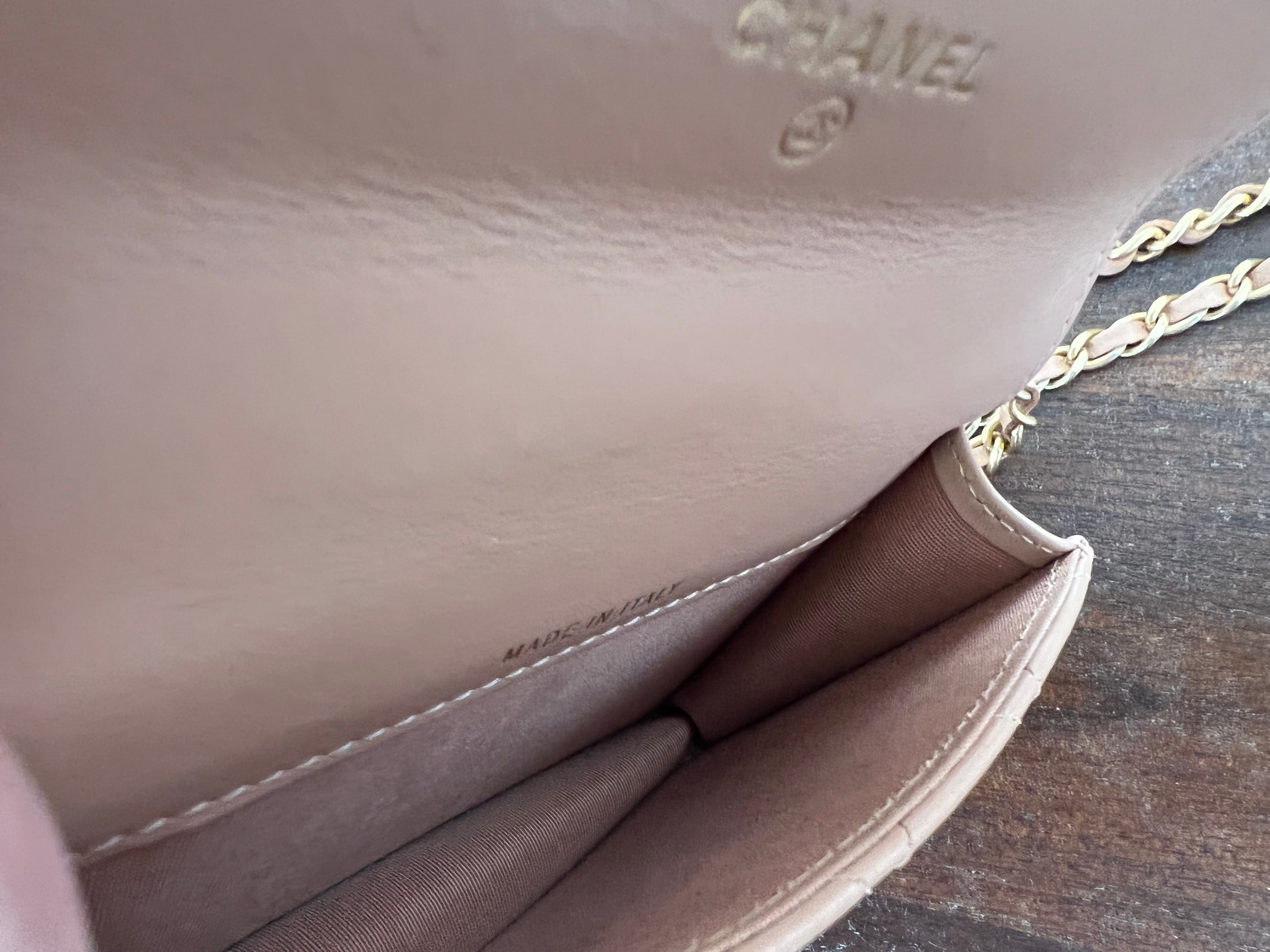 CHANEL Handbag Beige Micro Lambskin Quilted Coin Purse with Chain Aged Gold Hardware - Redeluxe