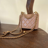 CHANEL Handbag Beige Micro Lambskin Quilted Coin Purse with Chain Aged Gold Hardware - Redeluxe