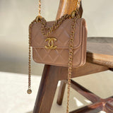CHANEL Handbag Beige Micro Lambskin Quilted Coin Purse with Chain Aged Gold Hardware - Redeluxe