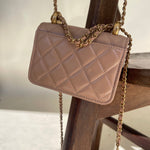 CHANEL Handbag Beige Micro Lambskin Quilted Coin Purse with Chain Aged Gold Hardware - Redeluxe