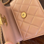 CHANEL Handbag Beige Micro Lambskin Quilted Coin Purse with Chain Aged Gold Hardware - Redeluxe