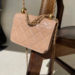 CHANEL Handbag Beige Micro Lambskin Quilted Coin Purse with Chain Aged Gold Hardware - Redeluxe