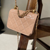 CHANEL Handbag Beige Micro Lambskin Quilted Coin Purse with Chain Aged Gold Hardware - Redeluxe