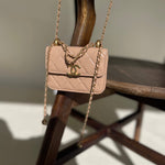 CHANEL Handbag Beige Micro Lambskin Quilted Coin Purse with Chain Aged Gold Hardware - Redeluxe