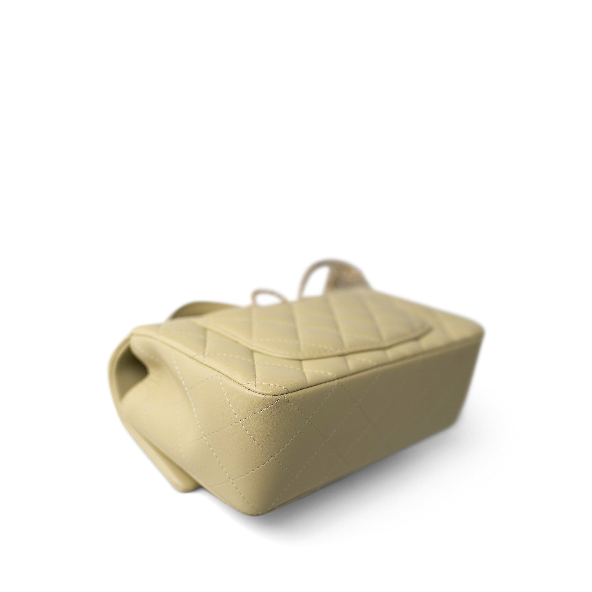 CHANEL Handbag Beige Pastel Yellow Lambskin Quilted Mini Top Handle Light Gold Hardware - Redeluxe