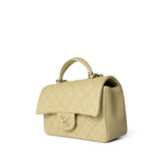CHANEL Handbag Beige Pastel Yellow Lambskin Quilted Mini Top Handle Light Gold Hardware - Redeluxe