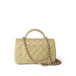 CHANEL Handbag Beige Pastel Yellow Lambskin Quilted Mini Top Handle Light Gold Hardware - Redeluxe