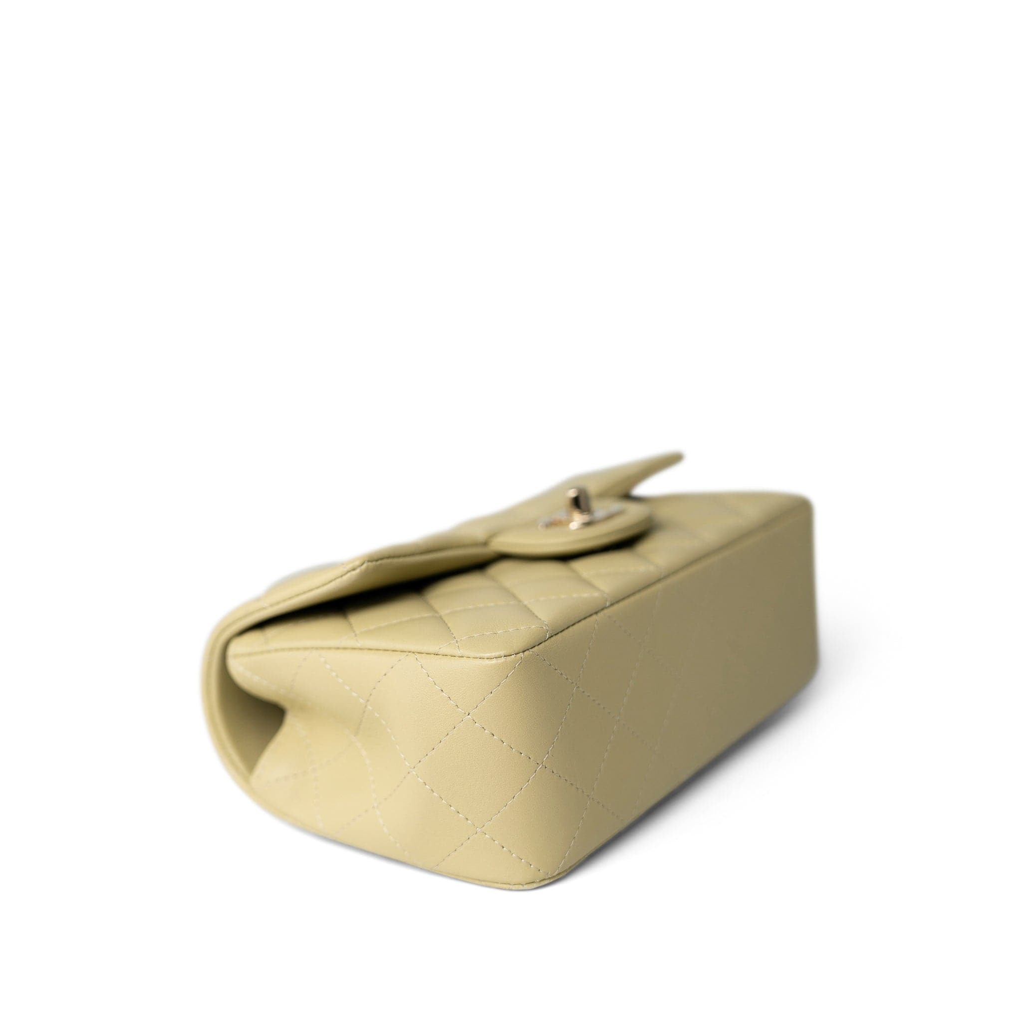 CHANEL Handbag Beige Pastel Yellow Lambskin Quilted Mini Top Handle Light Gold Hardware - Redeluxe