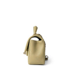CHANEL Handbag Beige Pastel Yellow Lambskin Quilted Mini Top Handle Light Gold Hardware - Redeluxe