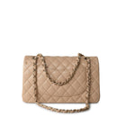 CHANEL Handbag Beige/Tan Caviar Quilted Classic Flap Medium Light Gold Hardware - Redeluxe