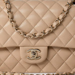 CHANEL Handbag Beige/Tan Caviar Quilted Classic Flap Medium Light Gold Hardware - Redeluxe