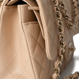 CHANEL Handbag Beige/Tan Caviar Quilted Classic Flap Medium Light Gold Hardware - Redeluxe