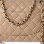 CHANEL Handbag Beige/Tan Caviar Quilted Classic Flap Medium Light Gold Hardware - Redeluxe