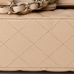 CHANEL Handbag Beige/Tan Caviar Quilted Classic Flap Medium Light Gold Hardware - Redeluxe