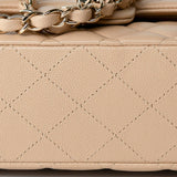 CHANEL Handbag Beige/Tan Caviar Quilted Classic Flap Medium Light Gold Hardware - Redeluxe